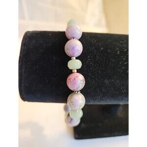 Vintage SX Jadeite and Amethyst sterling silver bracelet 7.5"